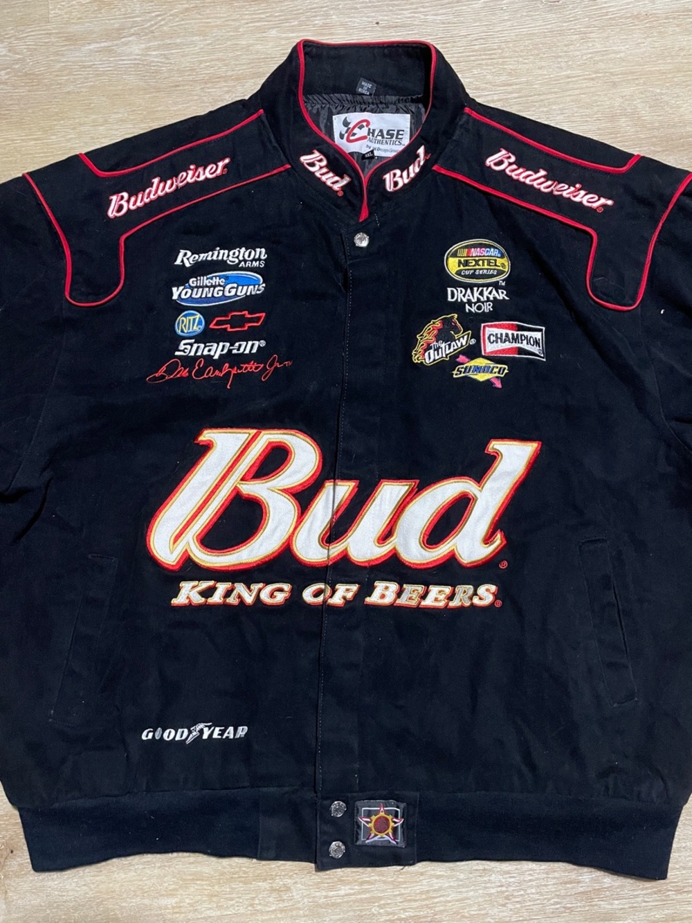 Budweiser Black Jacket with Red Trim and Large Bud Chest Logo